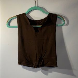 black v neck cut tank top with knot